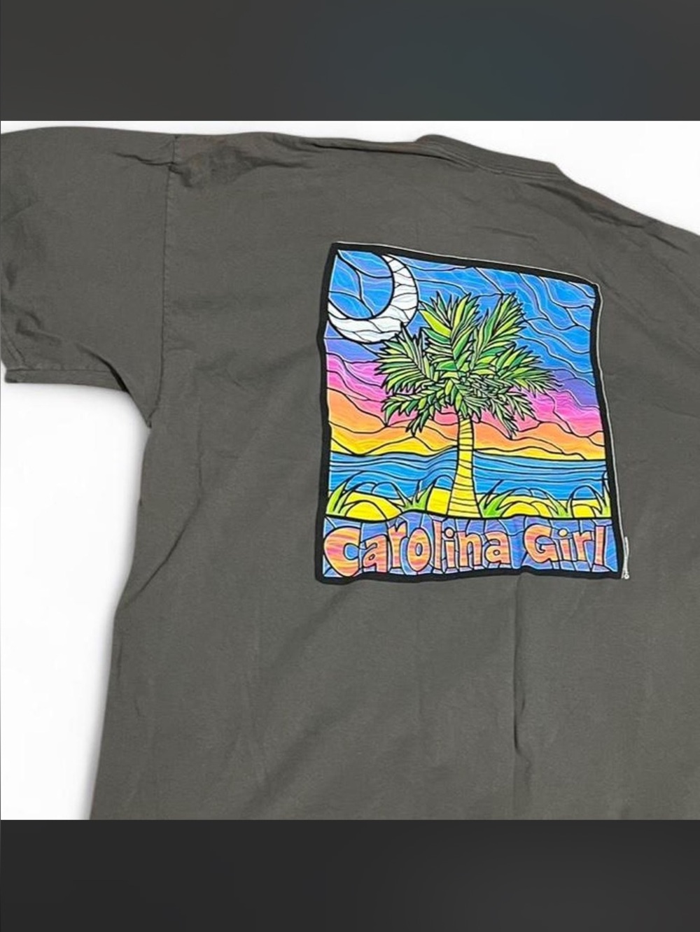 Southern Girl Fashion Short Sleeve Tee - Olive with Multicolor Palm Graphic